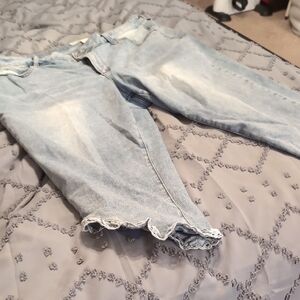Cato Light Blue Cropped Jeans with Lace Hem